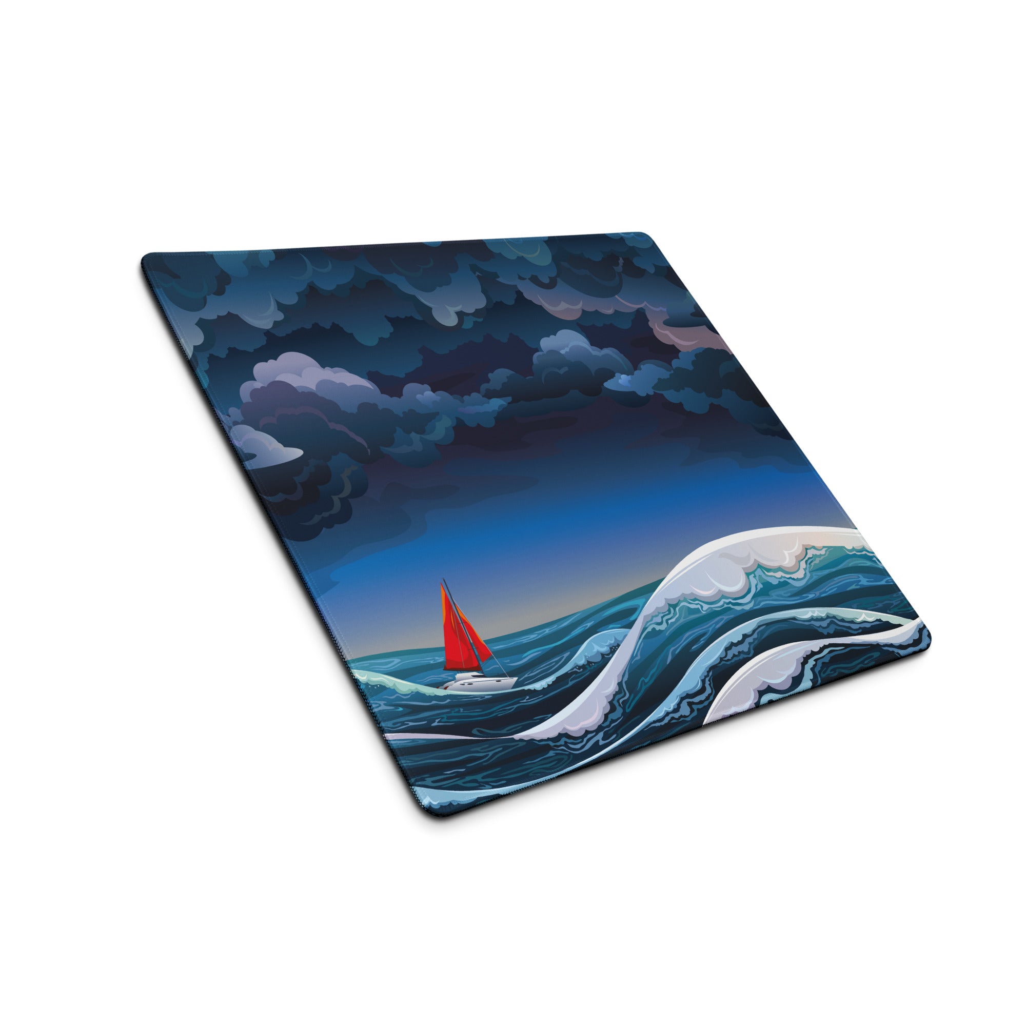 Stormy Sea Navigator Mouse Pad - Mouse Pad Navy Blue Desk Illustrated Dramatic Nautical Modern Gaming Digital
