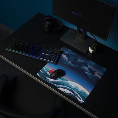 Stormy Sea Navigator Mouse Pad - Mouse Pad Navy Blue Desk Illustrated Dramatic Nautical Modern Gaming Digital
