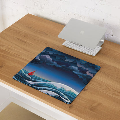 Stormy Sea Navigator Mouse Pad - Mouse Pad Navy Blue Desk Illustrated Dramatic Nautical Modern Gaming Digital