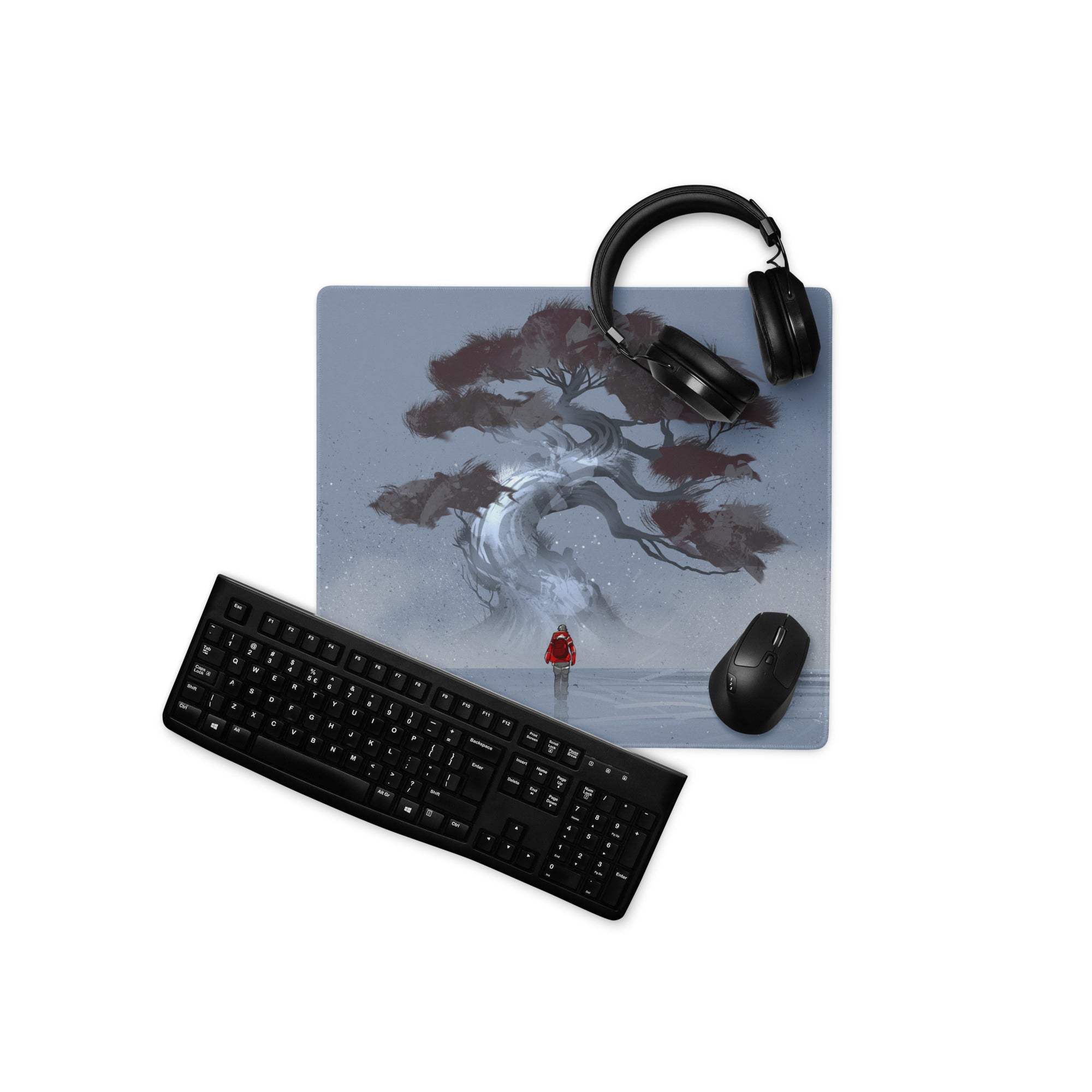 Stormbound Forest Gaming Mouse Pad - Tree Scene Blue Gray Mat Gaming Illustration Atmospheric Mood Desk Decor