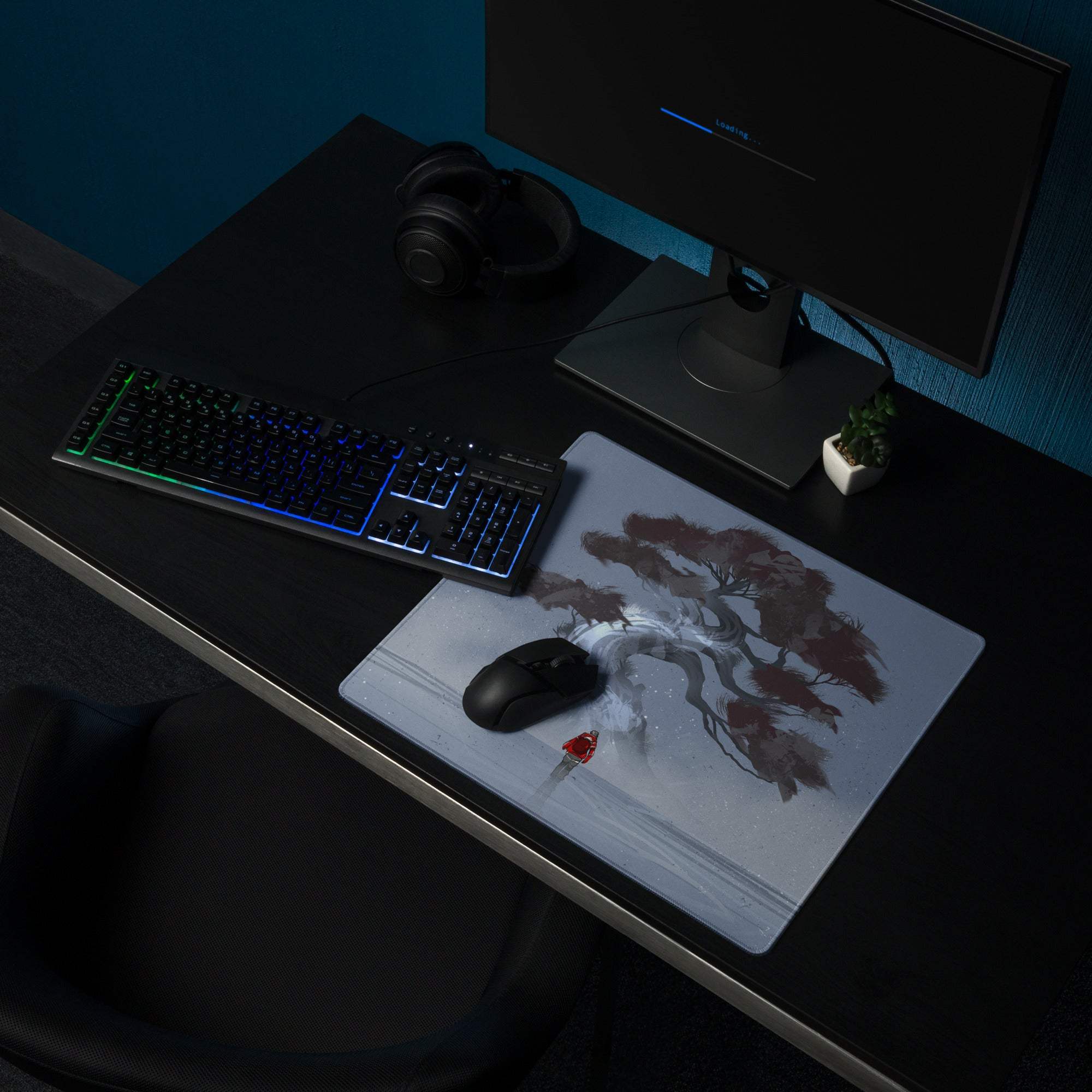 Stormbound Forest Gaming Mouse Pad - Tree Scene Blue Gray Mat Gaming Illustration Atmospheric Mood Desk Decor