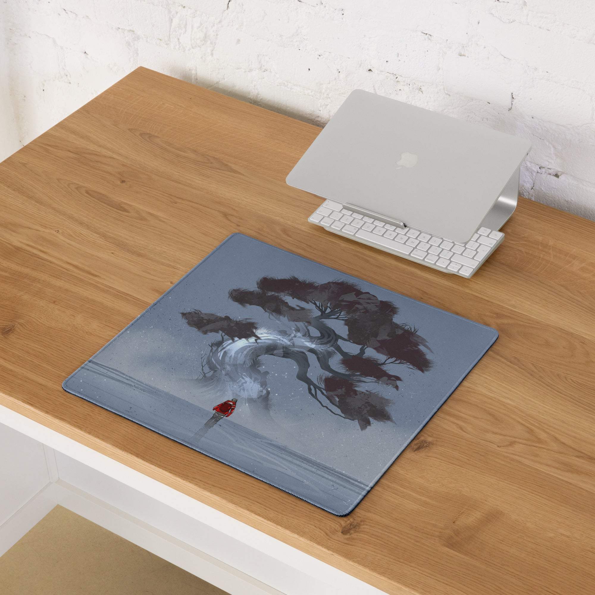 Stormbound Forest Gaming Mouse Pad - Tree Scene Blue Gray Mat Gaming Illustration Atmospheric Mood Desk Decor