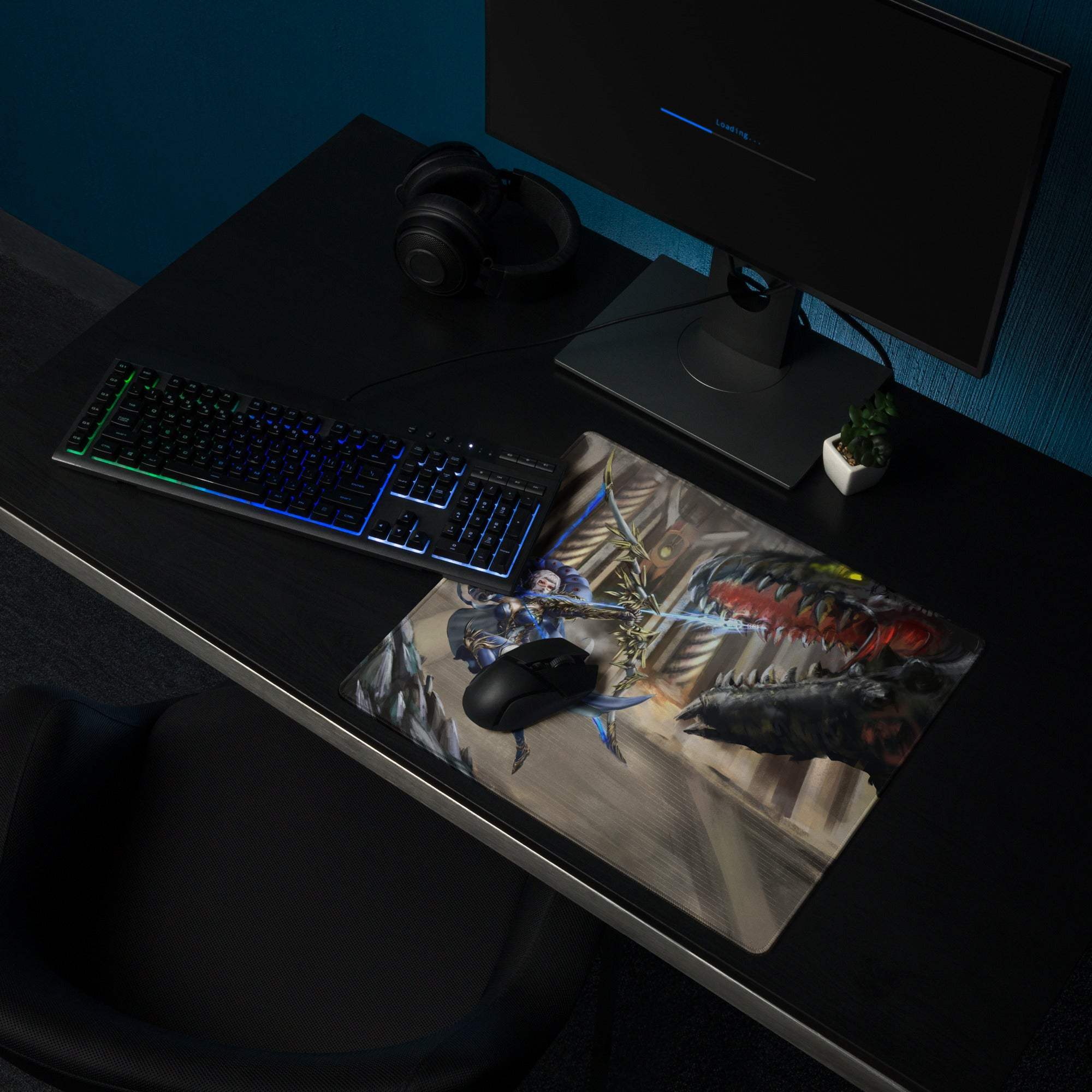 Epic Dragon Battle Gaming Mouse Pad - Dragon Fantasy Blue Black Desk Pad Intense Mood Dark Fantasy Decor Gaming Digital