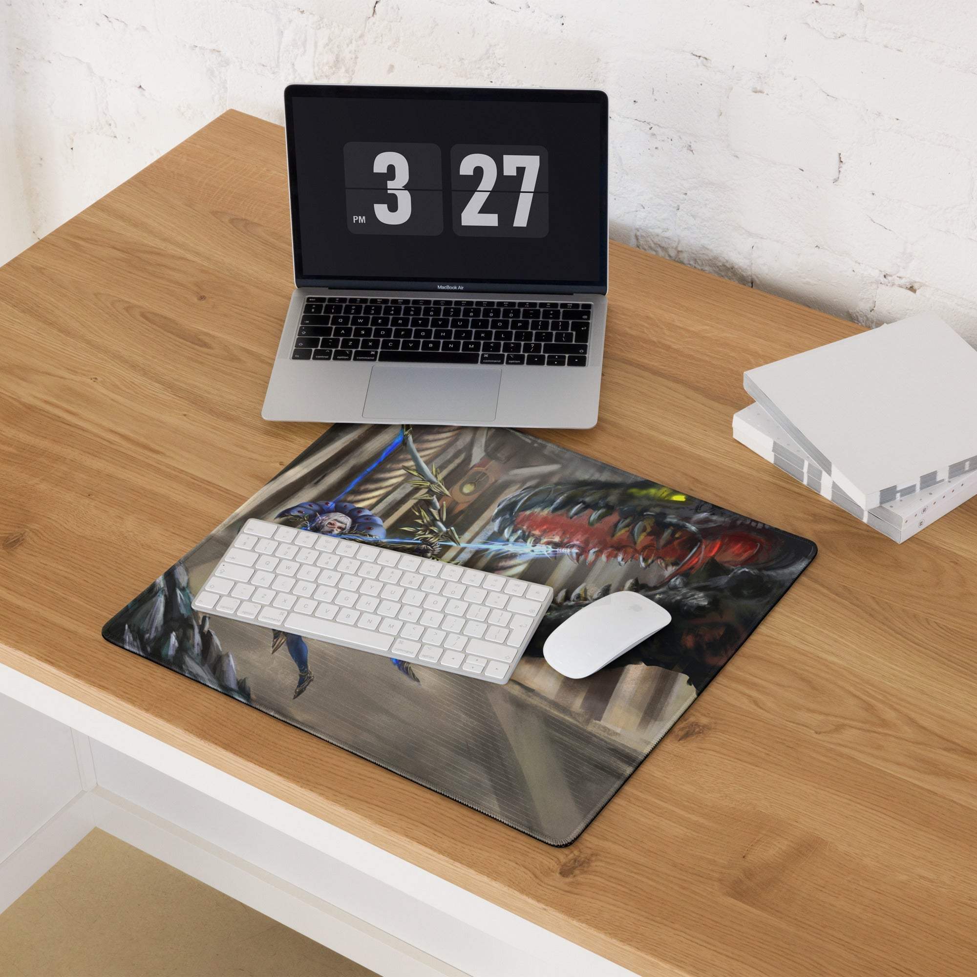 Epic Dragon Battle Gaming Mouse Pad - Dragon Fantasy Blue Black Desk Pad Intense Mood Dark Fantasy Decor Gaming Digital