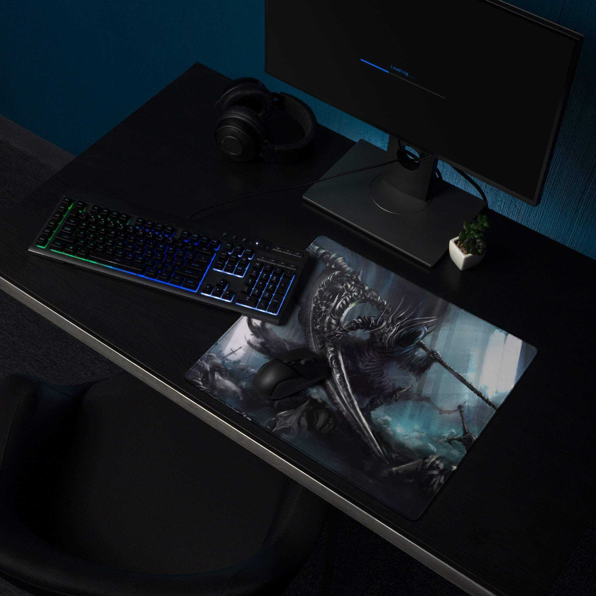 Epic Dark Fantasy Battle Mouse Pad - Gaming Mouse Pad Blue Black Dark Fantasy Digital Art Intense Mood Esports Decor
