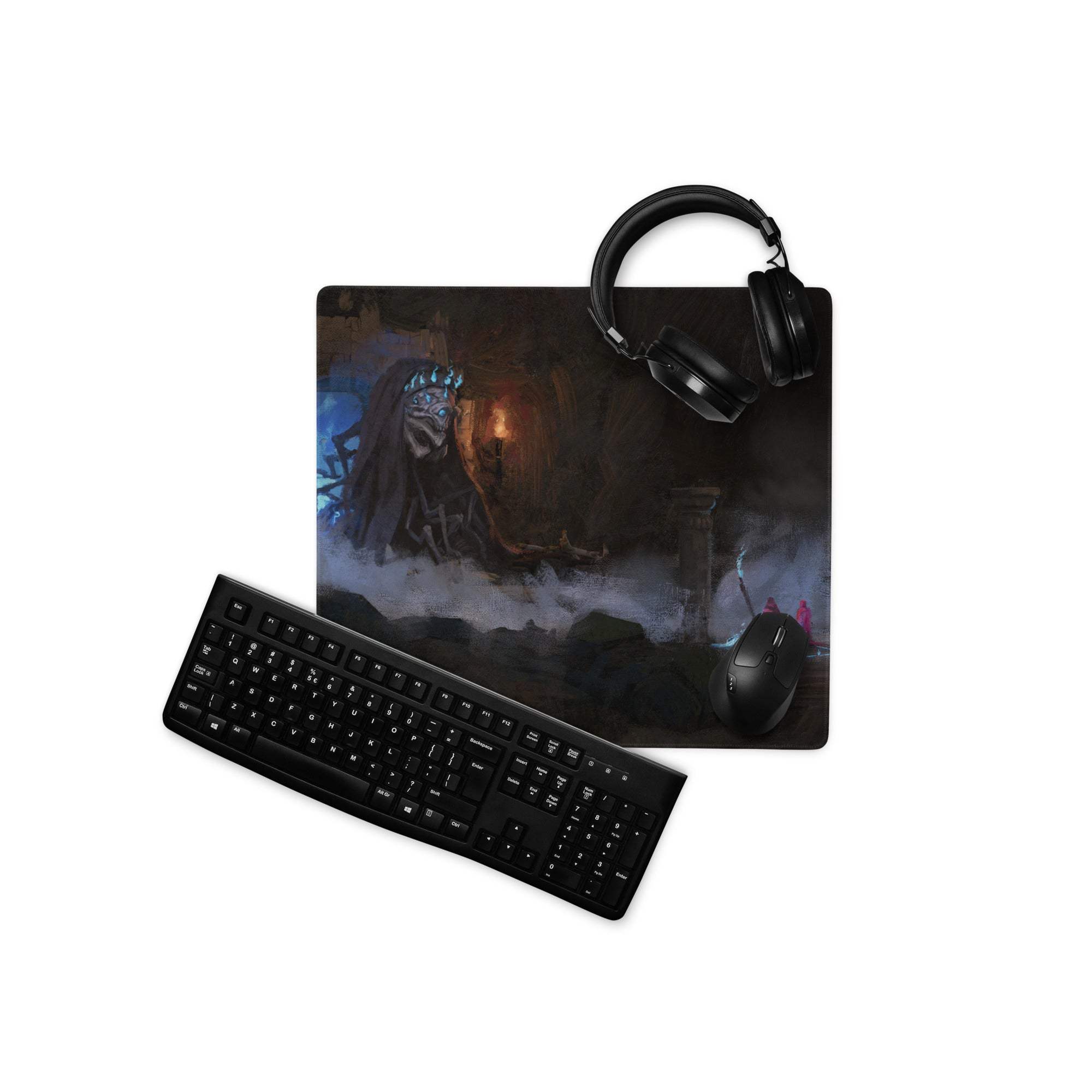 Nocturnal Fantasy Gaming Mouse Pad - Fantasy Mouse Pad, Dark Blue, Black, For Desk, Painterly Digital Art, Dramatic Mood