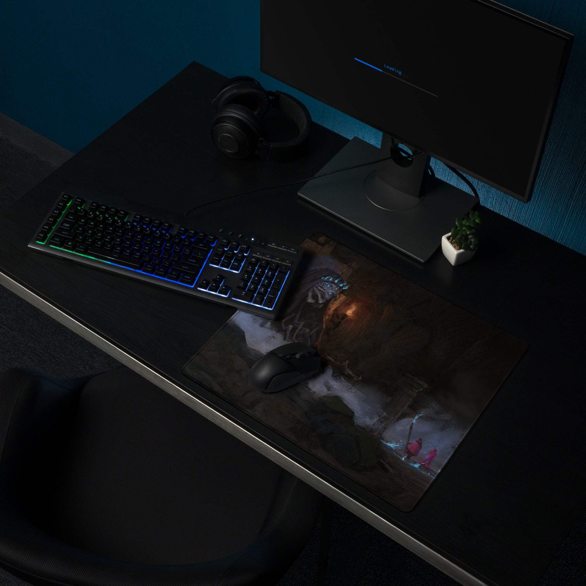 Nocturnal Fantasy Gaming Mouse Pad - Fantasy Mouse Pad, Dark Blue, Black, For Desk, Painterly Digital Art, Dramatic Mood