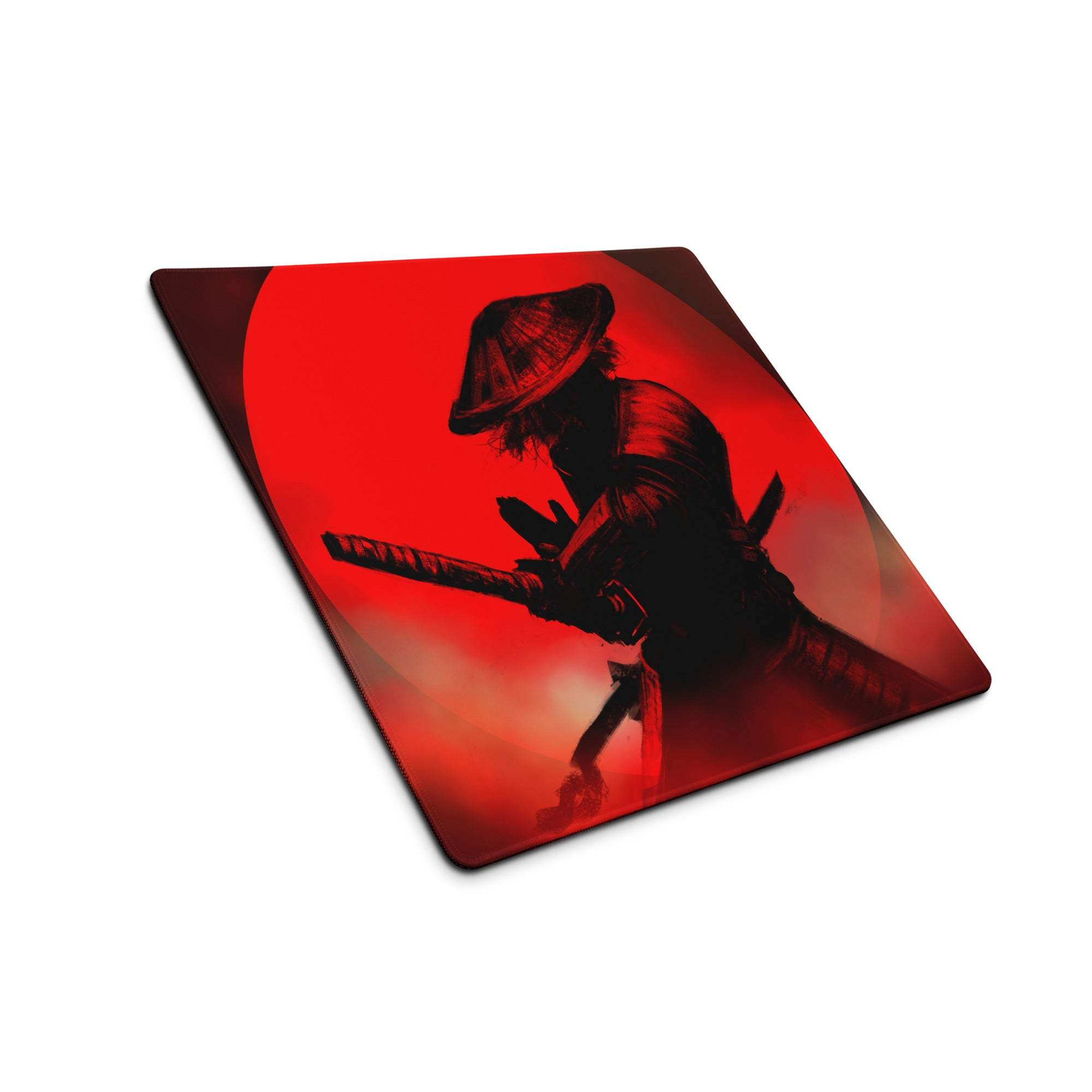 Crimson Samurai Mouse Pad - Samurai Silhouette Red Black Gaming Desk Bold Dramatic Mood Modern Gaming Mouse Pad Art