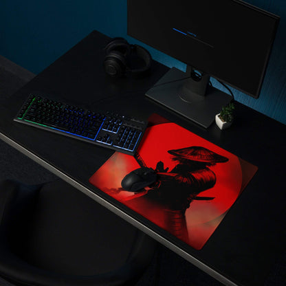 Crimson Samurai Mouse Pad - Samurai Silhouette Red Black Gaming Desk Bold Dramatic Mood Modern Gaming Mouse Pad Art