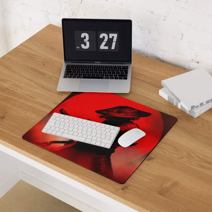 Crimson Samurai Mouse Pad - Samurai Silhouette Red Black Gaming Desk Bold Dramatic Mood Modern Gaming Mouse Pad Art