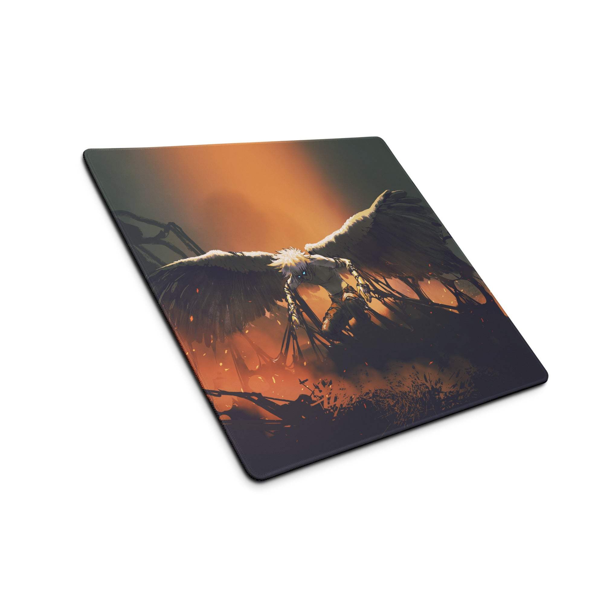 Fiery Winged Battle Art Mouse Pad - Gaming Mouse Pad Black And Orange Gaming Desk Dark Fantasy Intense Mood Desk Mat