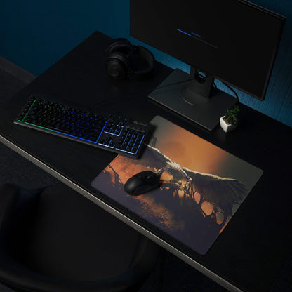 Fiery Winged Battle Art Mouse Pad - Gaming Mouse Pad Black And Orange Gaming Desk Dark Fantasy Intense Mood Desk Mat