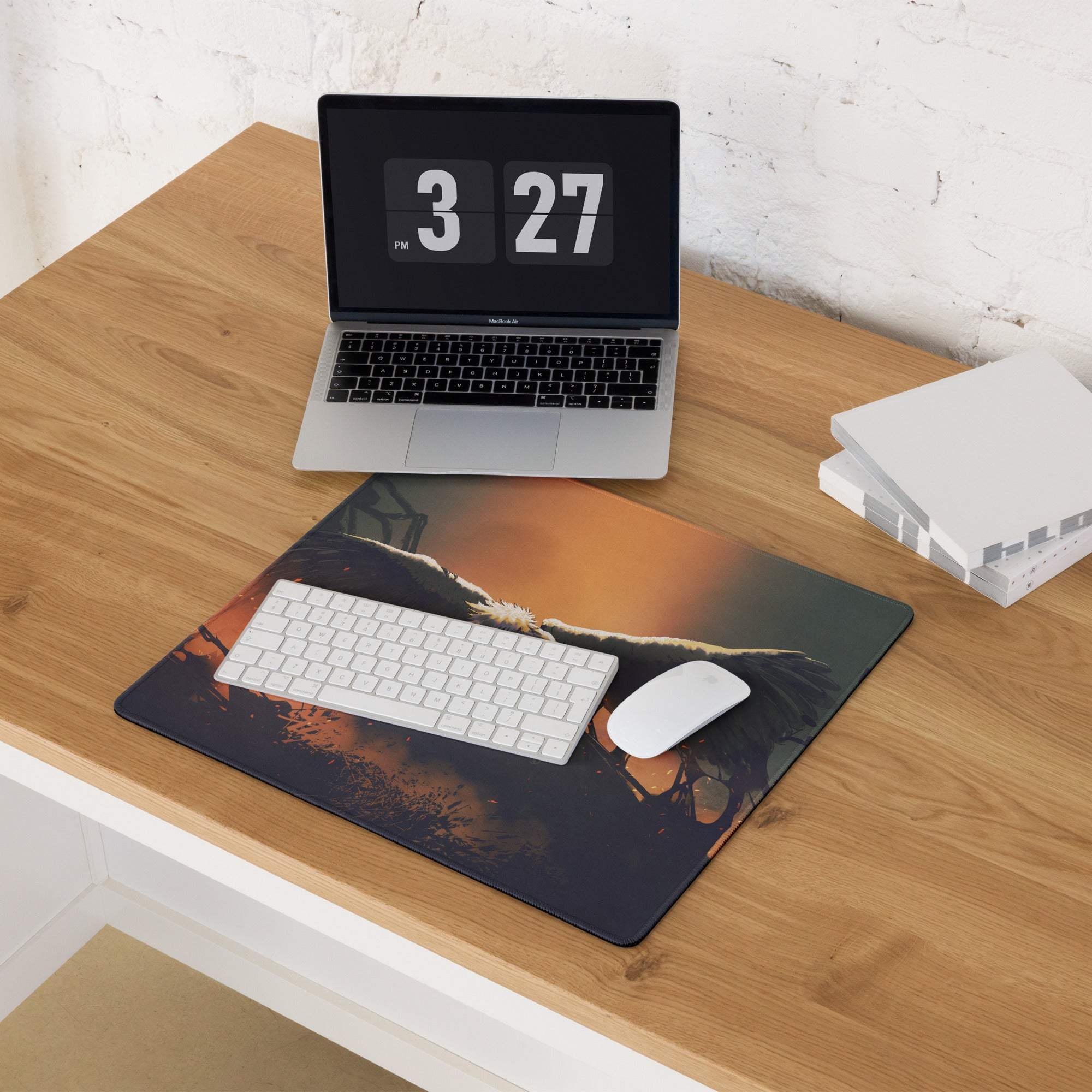 Fiery Winged Battle Art Mouse Pad - Gaming Mouse Pad Black And Orange Gaming Desk Dark Fantasy Intense Mood Desk Mat