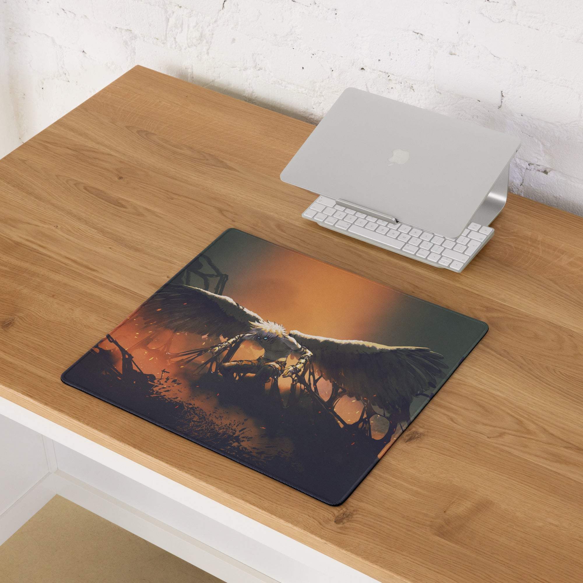 Fiery Winged Battle Art Mouse Pad - Gaming Mouse Pad Black And Orange Gaming Desk Dark Fantasy Intense Mood Desk Mat