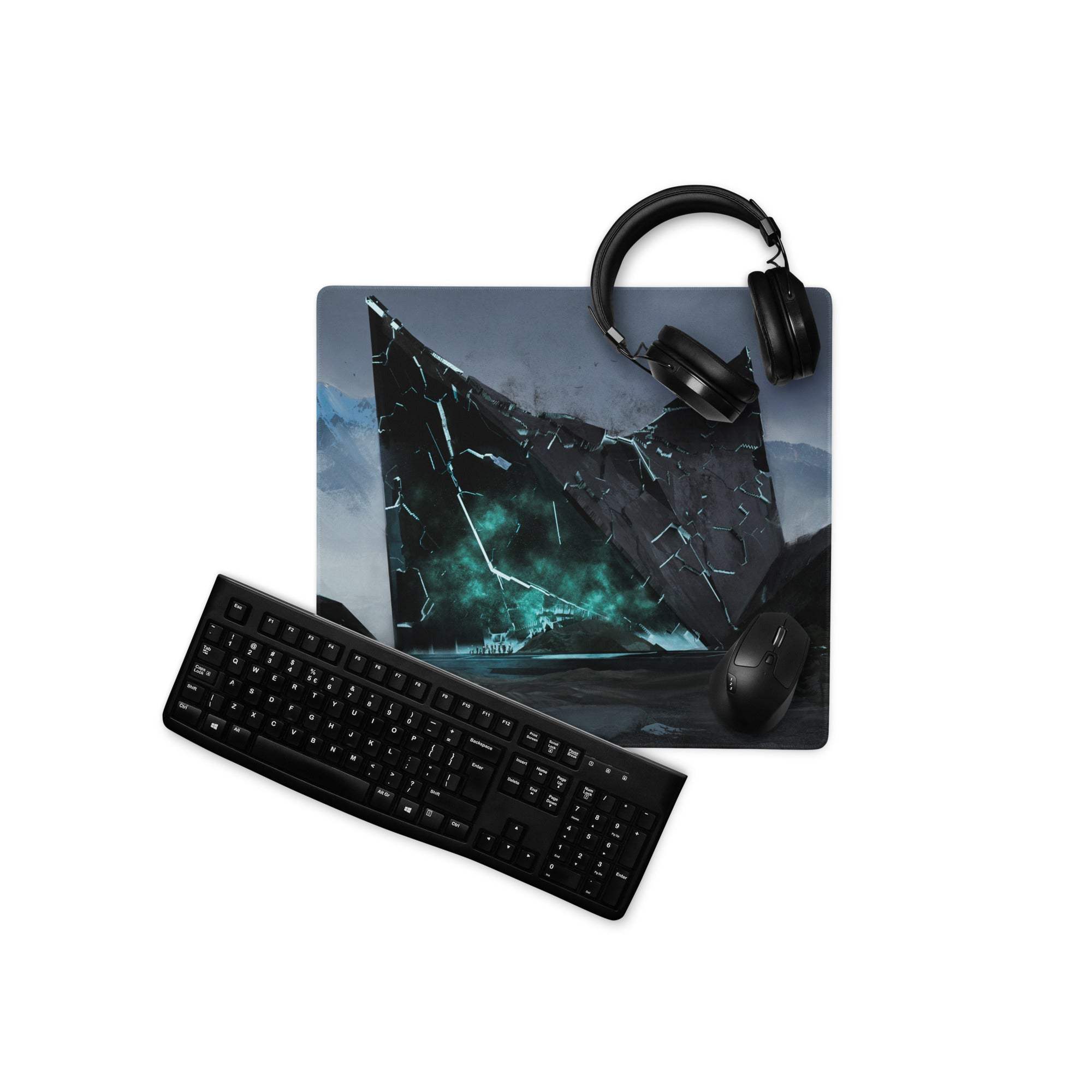Shattered Crystal Mountains Desk Pad - Shattered Crystal Mountains Blue Gaming Desk Pad Epic Mood Futuristic Decor