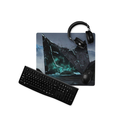Shattered Crystal Mountains Desk Pad - Shattered Crystal Mountains Blue Gaming Desk Pad Epic Mood Futuristic Decor