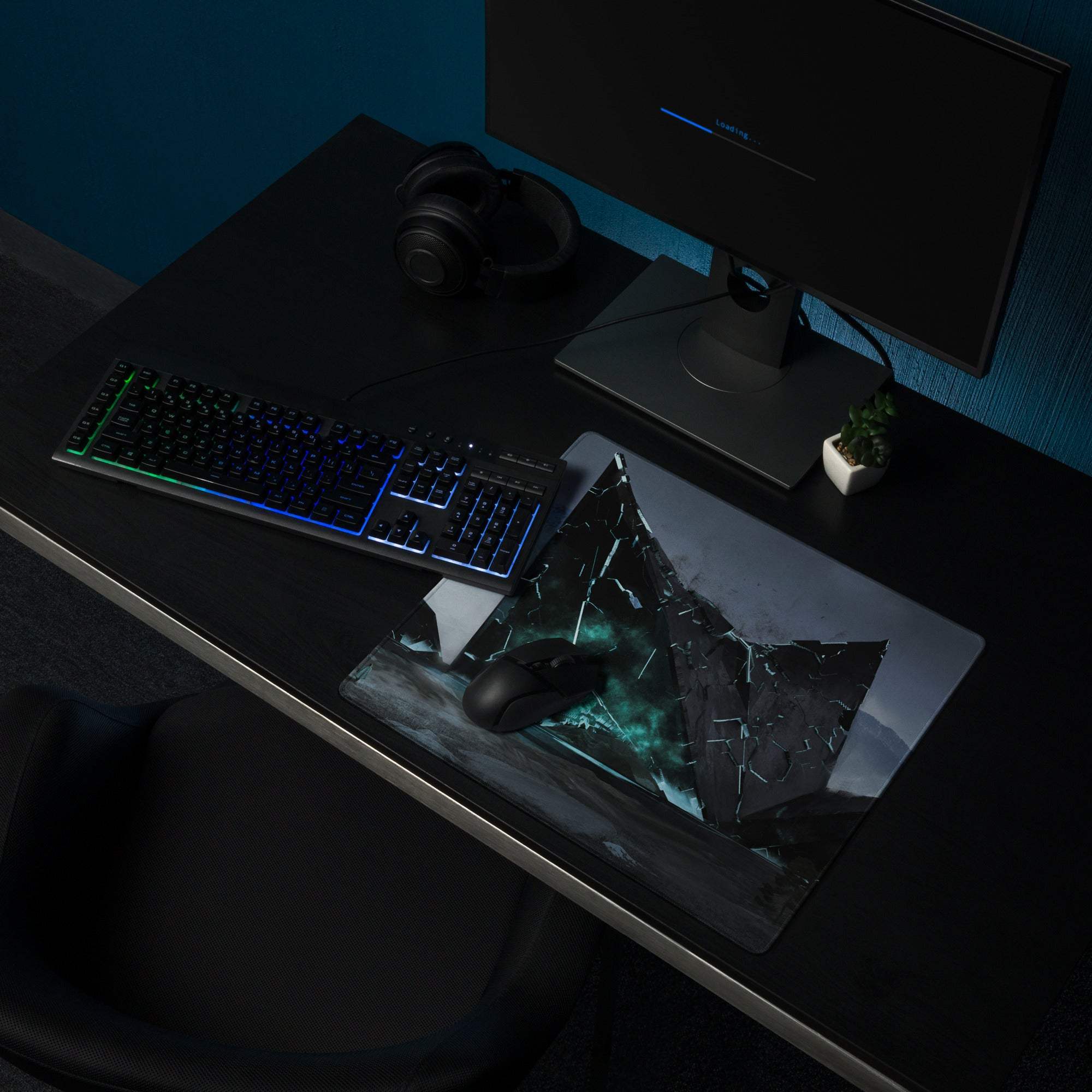 Shattered Crystal Mountains Desk Pad - Shattered Crystal Mountains Blue Gaming Desk Pad Epic Mood Futuristic Decor
