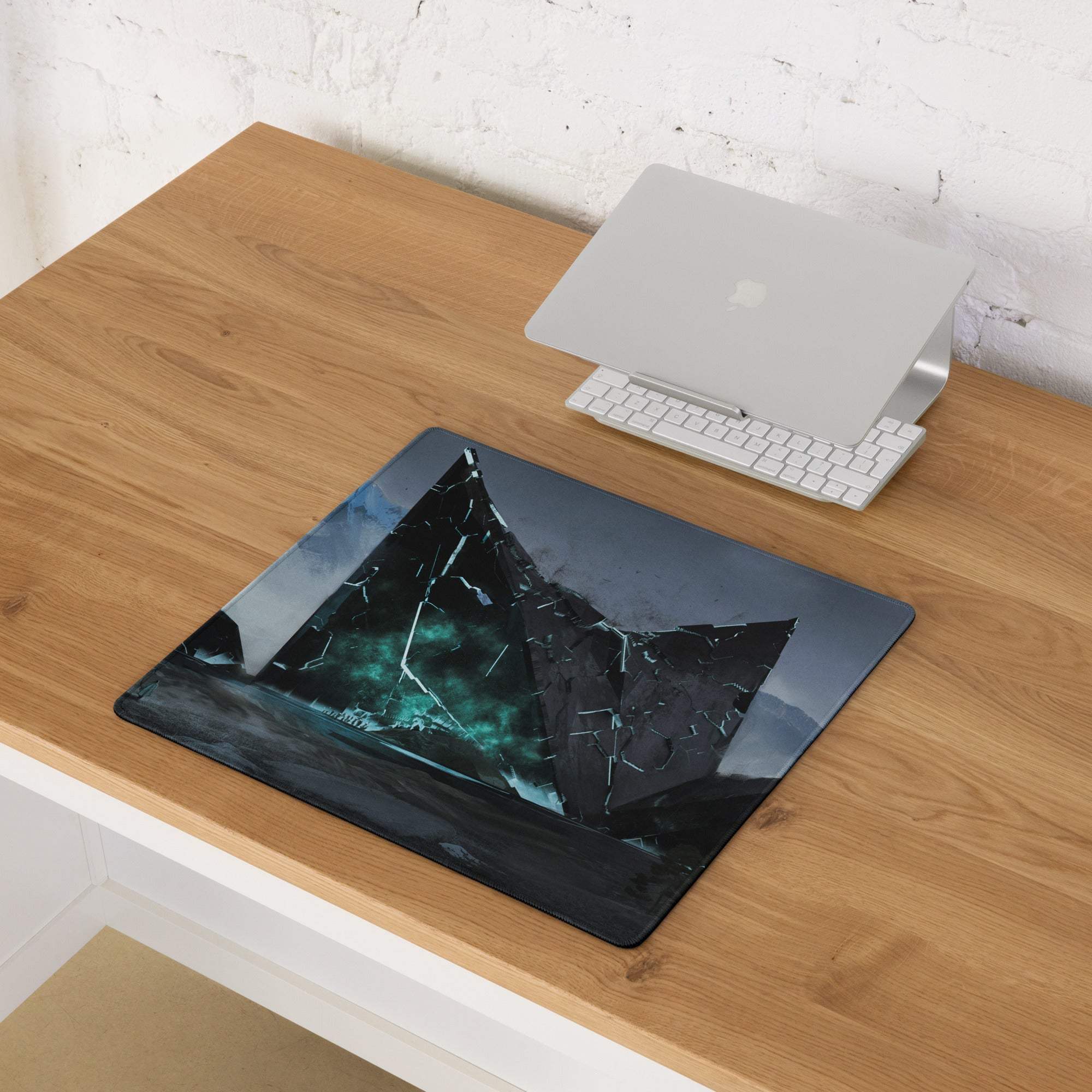 Shattered Crystal Mountains Desk Pad - Shattered Crystal Mountains Blue Gaming Desk Pad Epic Mood Futuristic Decor