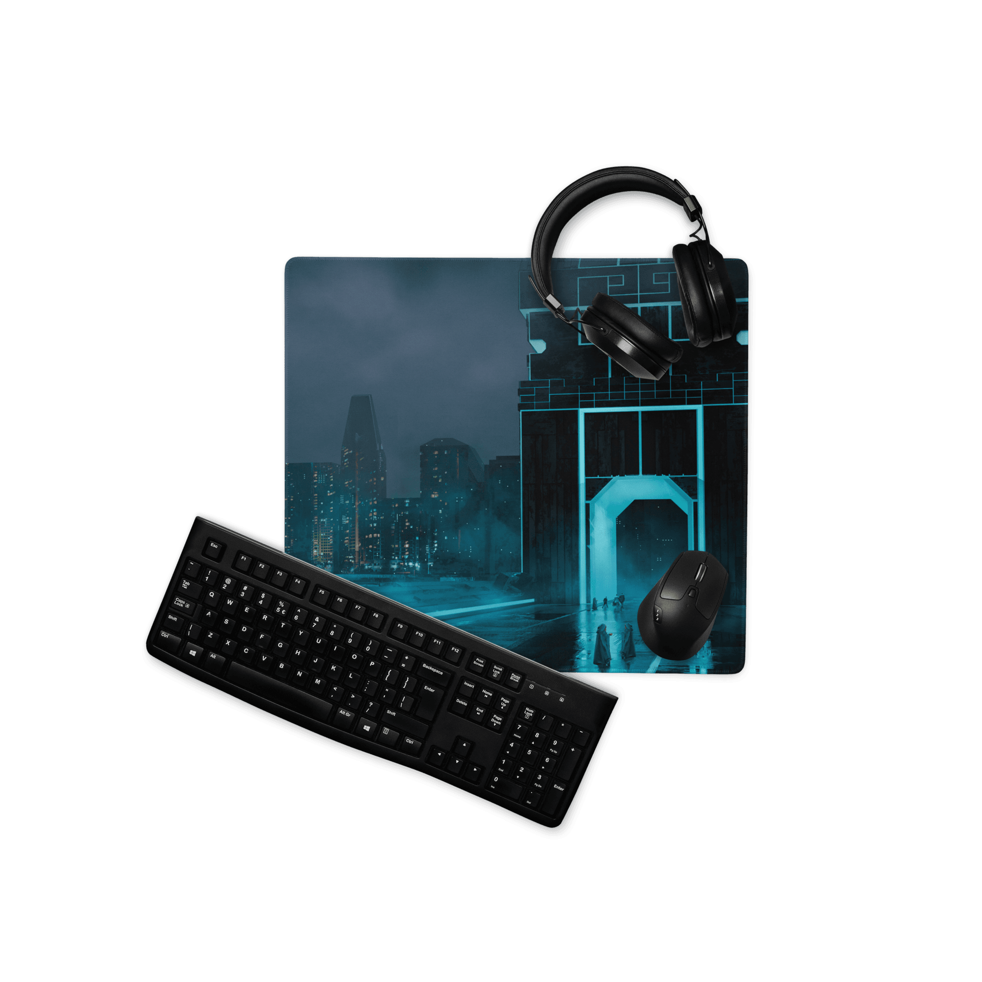 Blue Neon Cyberpunk Pad - Gaming Mouse Pad Blue Neon Cyberpunk Desk Moody Neon Tech Decor Cyberpunk Desk Mat Digital