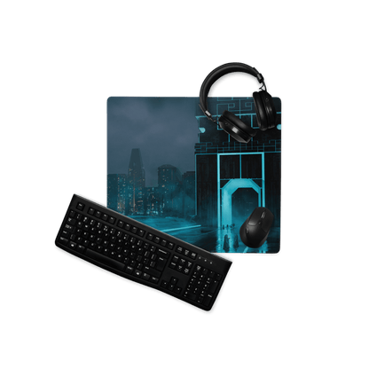 Blue Neon Cyberpunk Pad - Gaming Mouse Pad Blue Neon Cyberpunk Desk Moody Neon Tech Decor Cyberpunk Desk Mat Digital