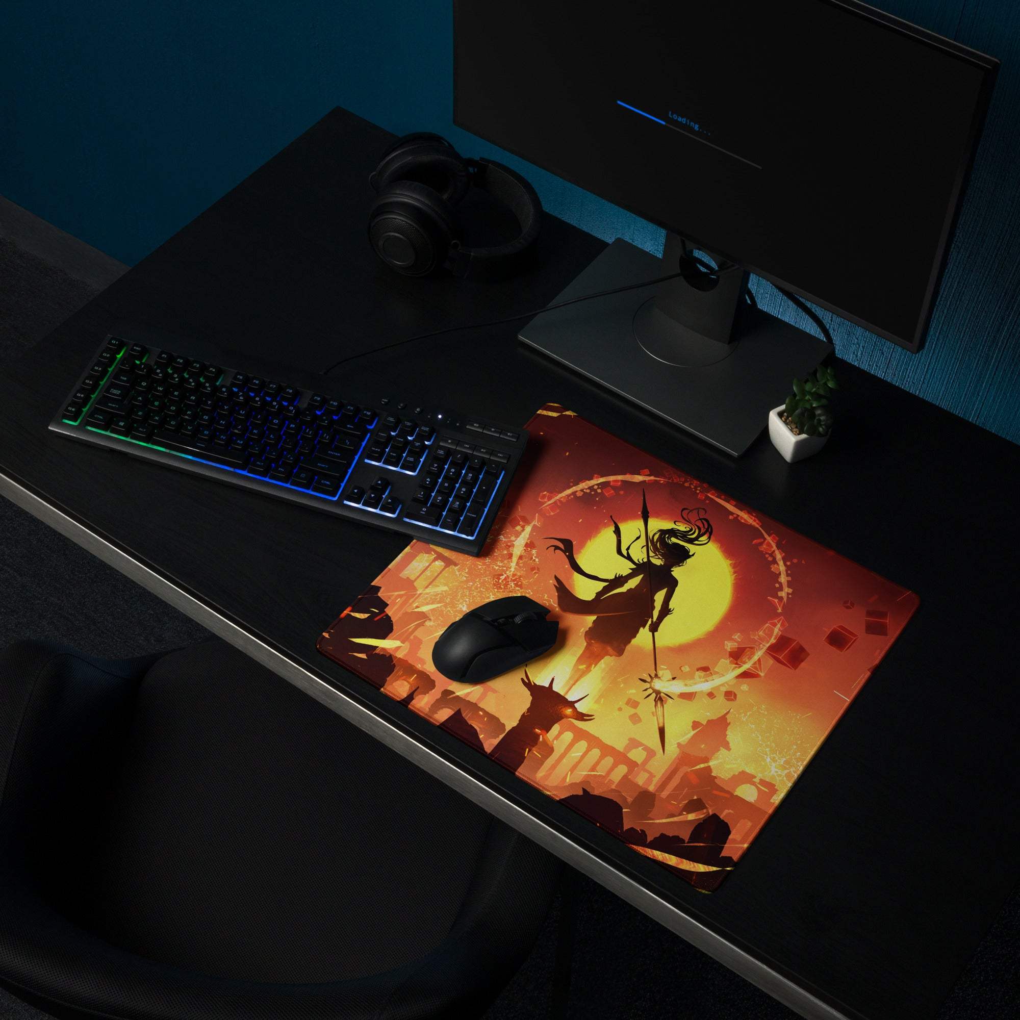 Inferno Aurora Gaming Mouse Pad - Gaming Pad Fiery Red Orange Desk Setup Fantasy Art - Epic Mood Large Size Digital Art