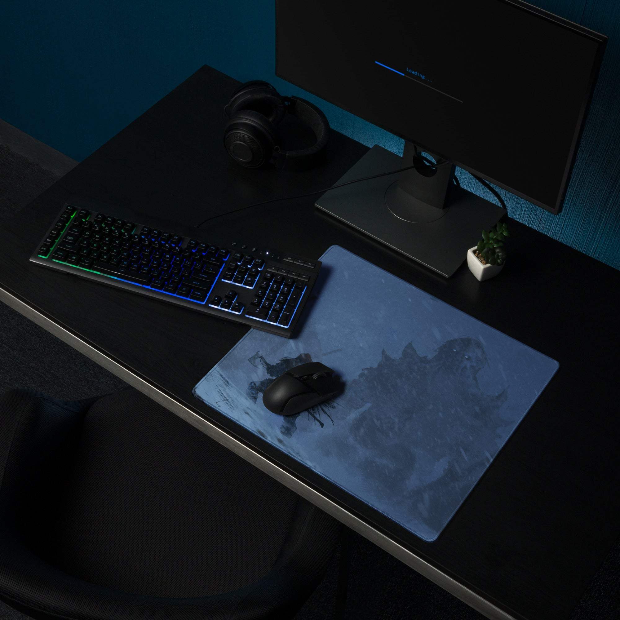 Blue Winter Scene Gaming Pad - Mouse Pad Blue For Gaming Desk Abstract Dynamic Modern Minimal Large Mat Digital Art