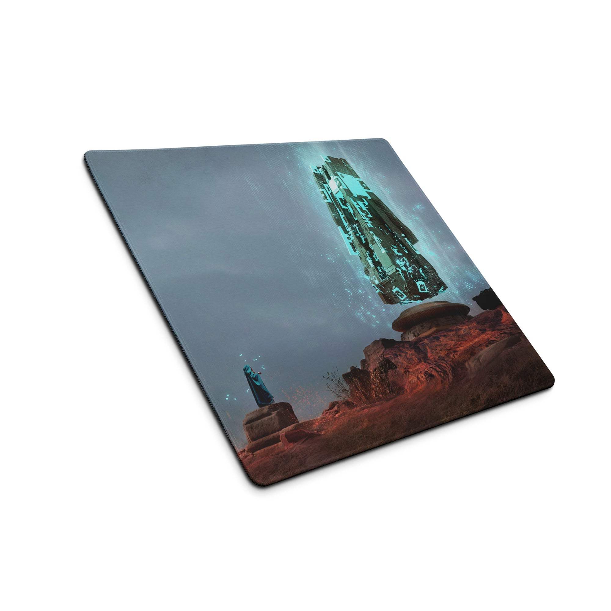 Desert Monolith Gaming Mouse Pad - desert monolith teal glow desk gaming epic futuristic mood modern desk decor mat