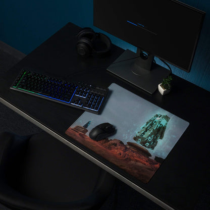 Desert Monolith Gaming Mouse Pad - desert monolith teal glow desk gaming epic futuristic mood modern desk decor mat