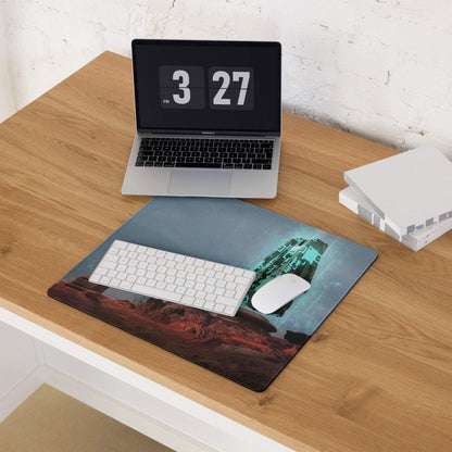 Desert Monolith Gaming Mouse Pad - desert monolith teal glow desk gaming epic futuristic mood modern desk decor mat
