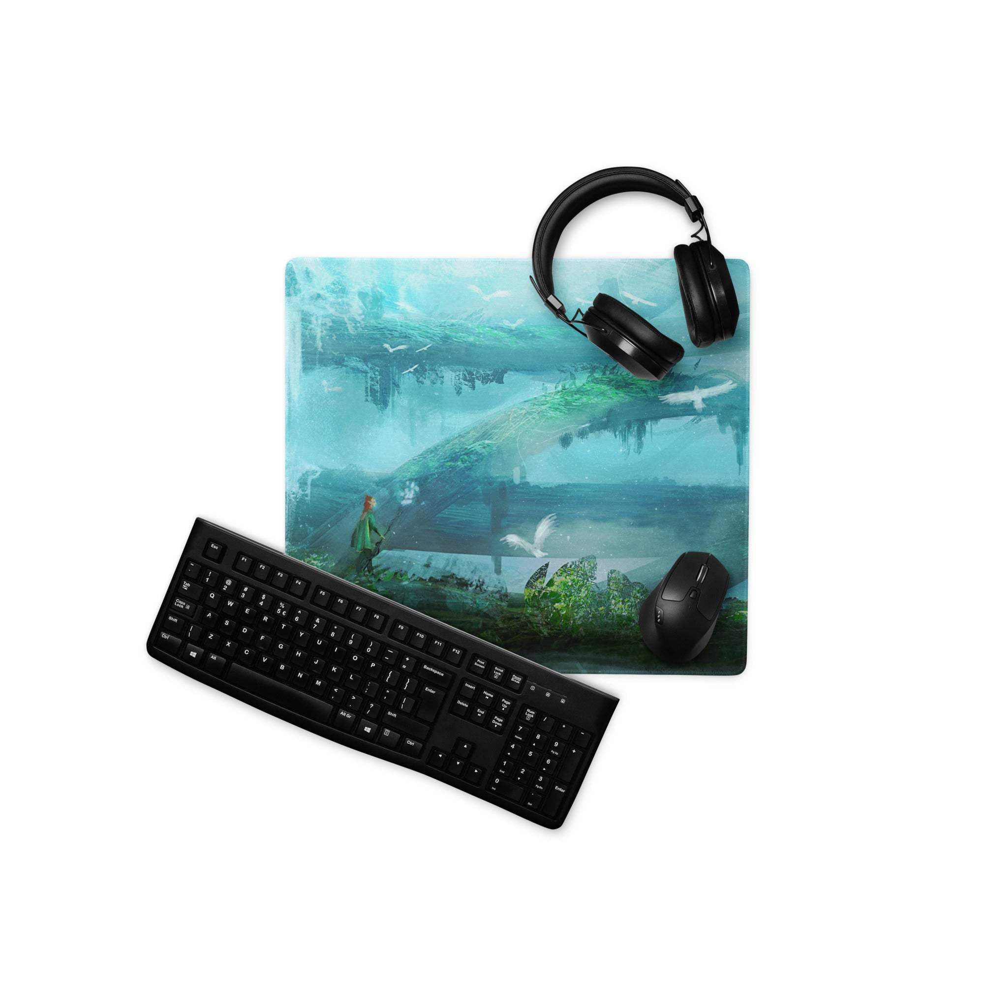 Oceanic Forest Mystic Pad - Oceanic Forest Blue Teal Gaming Desk Immersive Mood Decor Large Mouse Pad Digital Painting