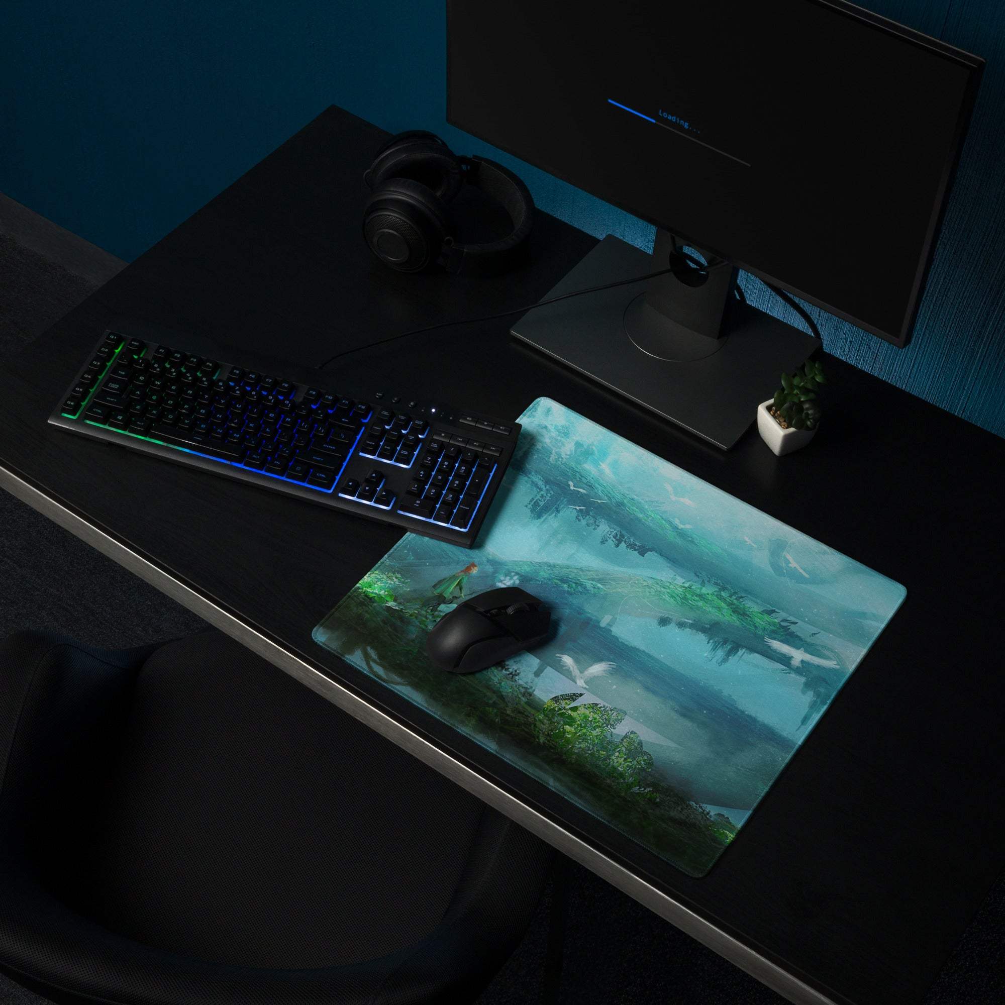 Oceanic Forest Mystic Pad - Oceanic Forest Blue Teal Gaming Desk Immersive Mood Decor Large Mouse Pad Digital Painting