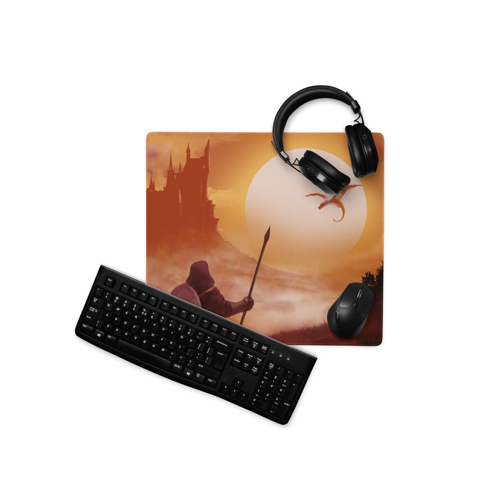 Sunset Castle Gamer Mouse Pad - Gaming Mouse Pad Orange Sunset Desk Setup Modern Epic Mood Fantasy Decor Digital Art