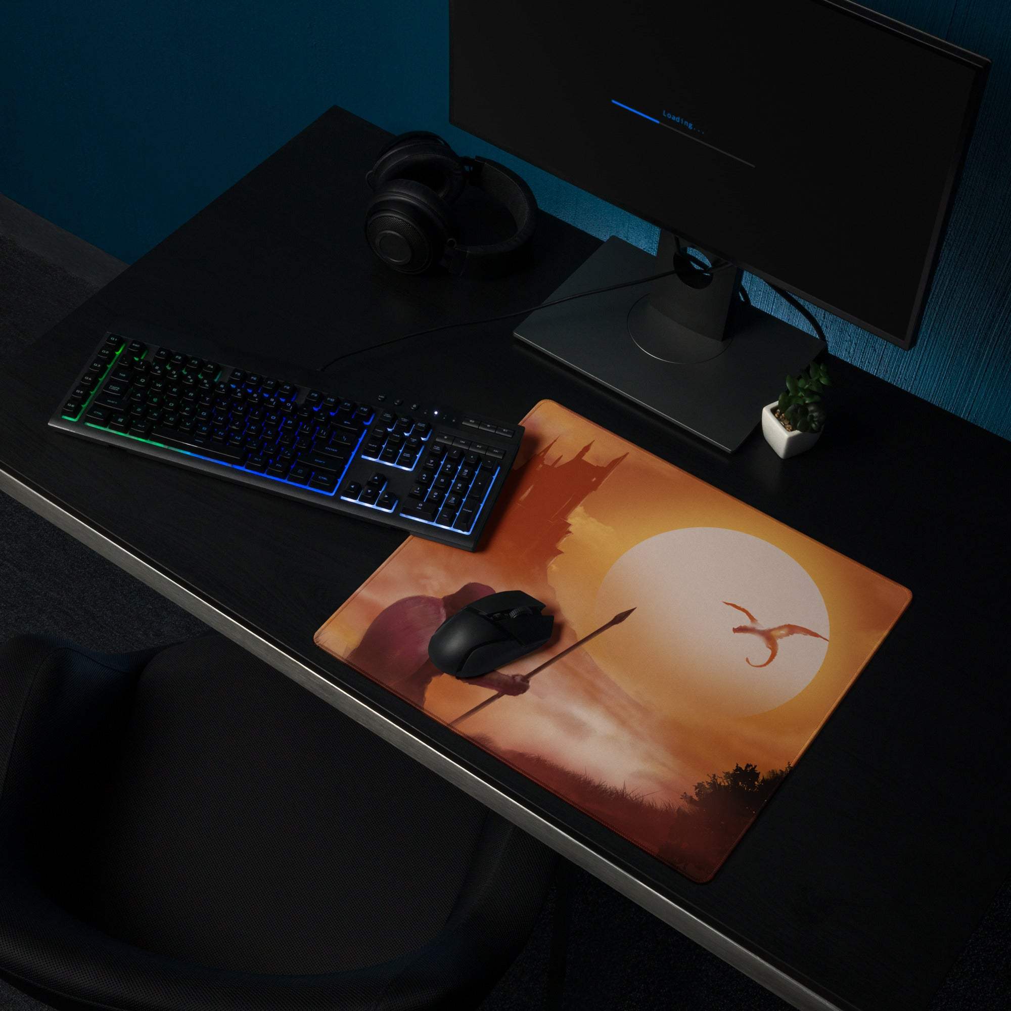 Sunset Castle Gamer Mouse Pad - Gaming Mouse Pad Orange Sunset Desk Setup Modern Epic Mood Fantasy Decor Digital Art