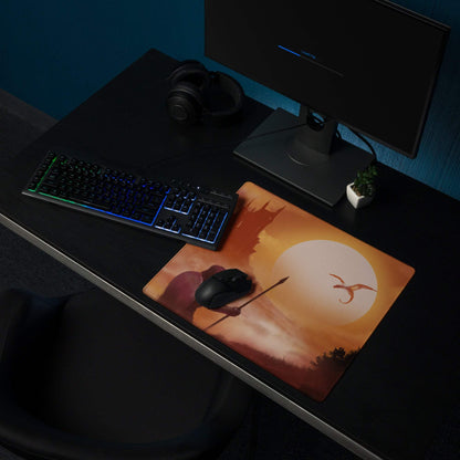Sunset Castle Gamer Mouse Pad - Gaming Mouse Pad Orange Sunset Desk Setup Modern Epic Mood Fantasy Decor Digital Art