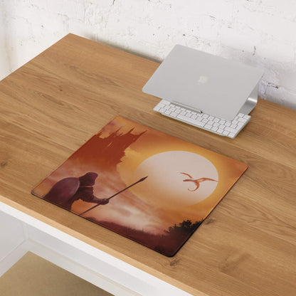 Sunset Castle Gamer Mouse Pad - Gaming Mouse Pad Orange Sunset Desk Setup Modern Epic Mood Fantasy Decor Digital Art