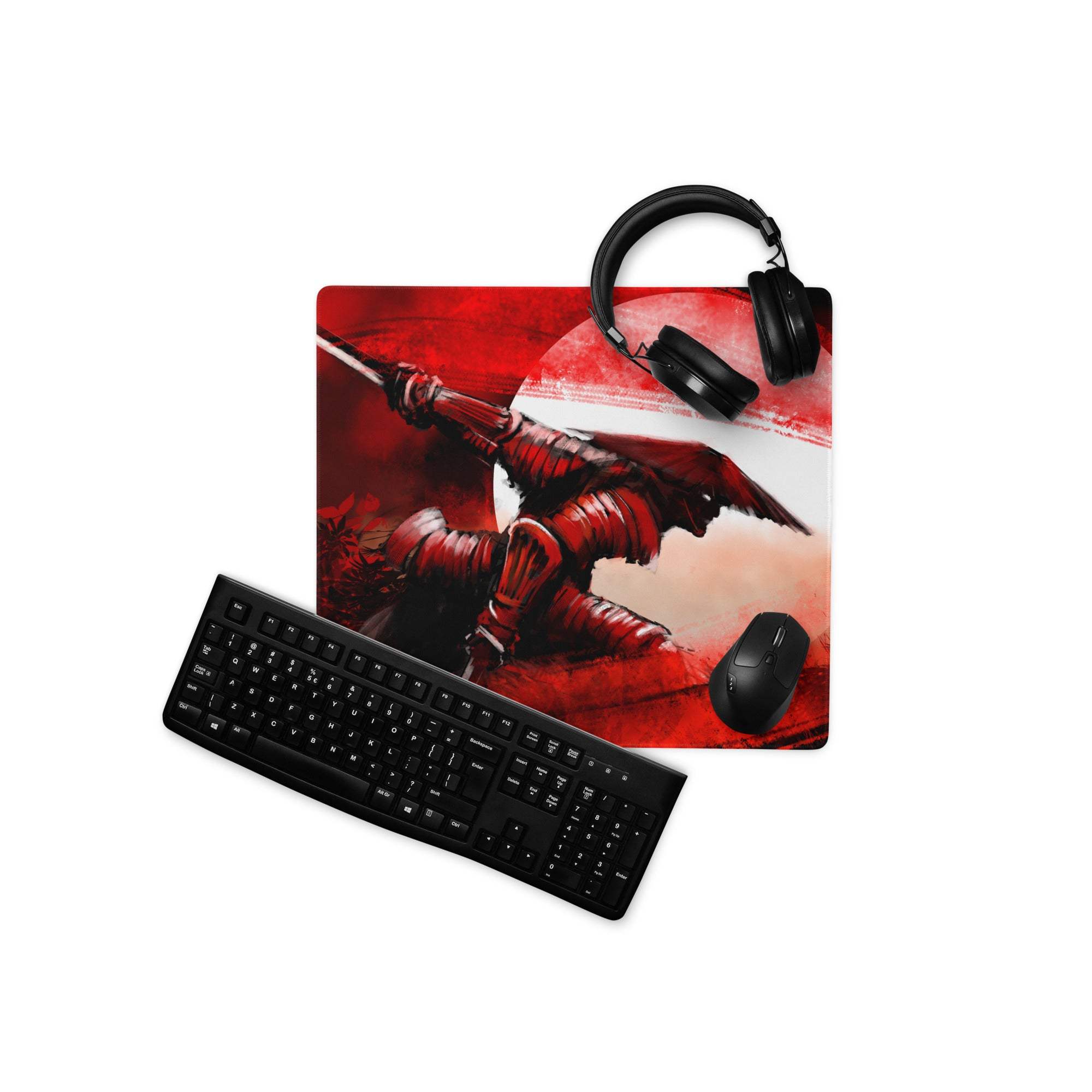 Crimson Fury Gaming Mouse Pad - Gaming Mouse Pad Red Black For Desk Anime Art Large Non Slip Edge Stitch Digital Print