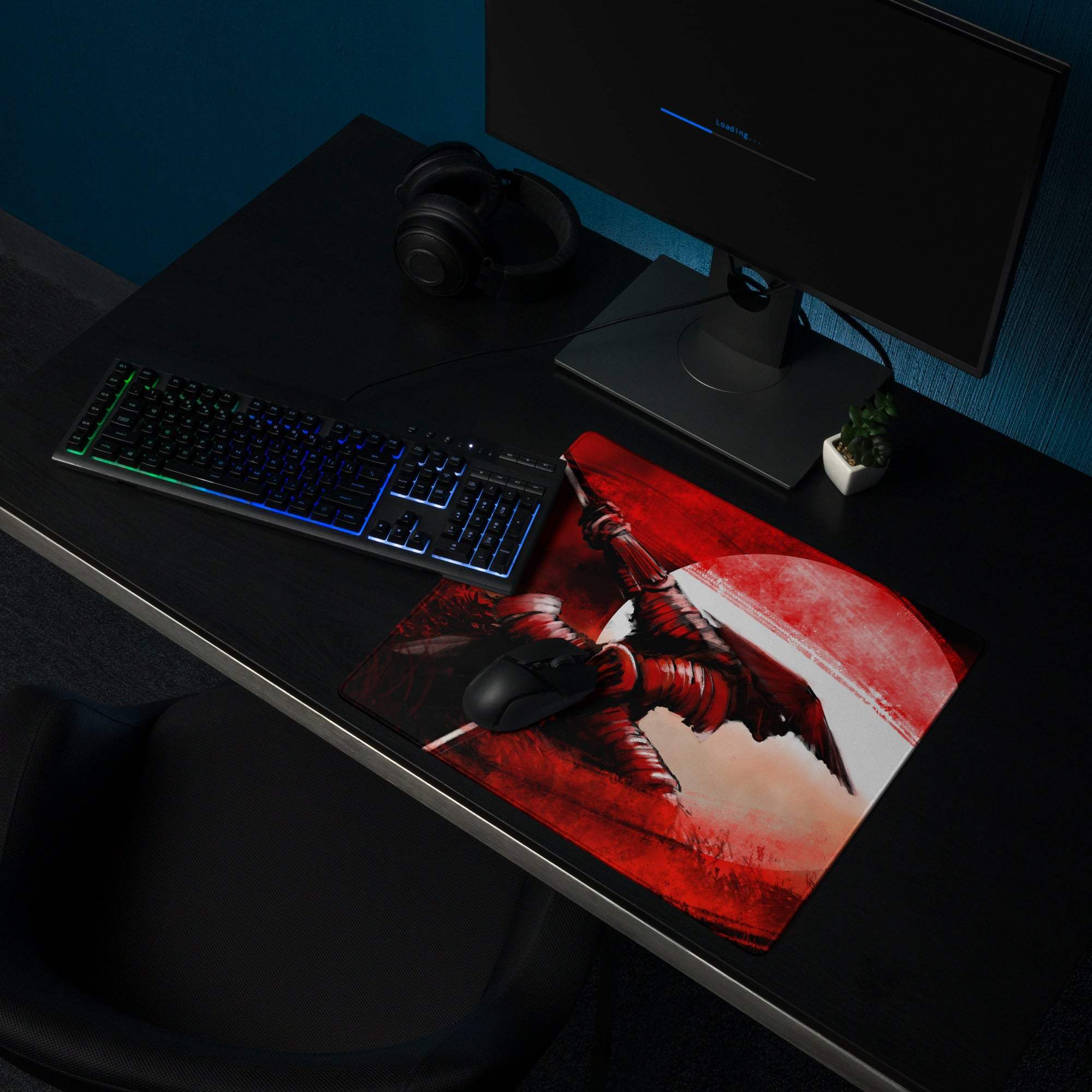 Crimson Fury Gaming Mouse Pad - Gaming Mouse Pad Red Black For Desk Anime Art Large Non Slip Edge Stitch Digital Print