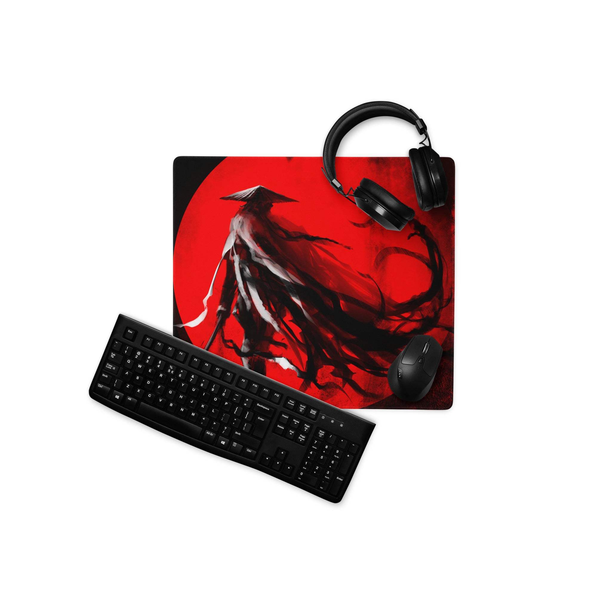 Crimson Oni Gaming Mouse Pad - Oni Red Black Gaming Desk Cyberpunk Intense Moody Minimalist Gamer Large Non Slip Stitched