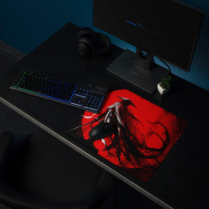 Crimson Oni Gaming Mouse Pad - Oni Red Black Gaming Desk Cyberpunk Intense Moody Minimalist Gamer Large Non Slip Stitched