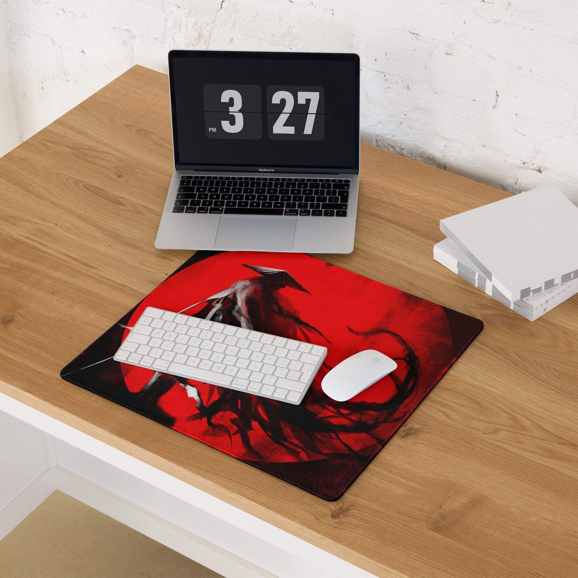 Crimson Oni Gaming Mouse Pad - Oni Red Black Gaming Desk Cyberpunk Intense Moody Minimalist Gamer Large Non Slip Stitched