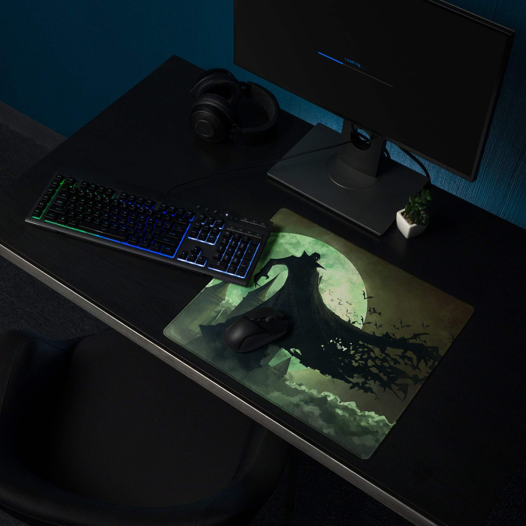 Gothic Night Realm Gaming Pad - Gaming Mouse Pad Emerald Green Black Desk Dark Atmosphere Gothic Decor Fantasy Print