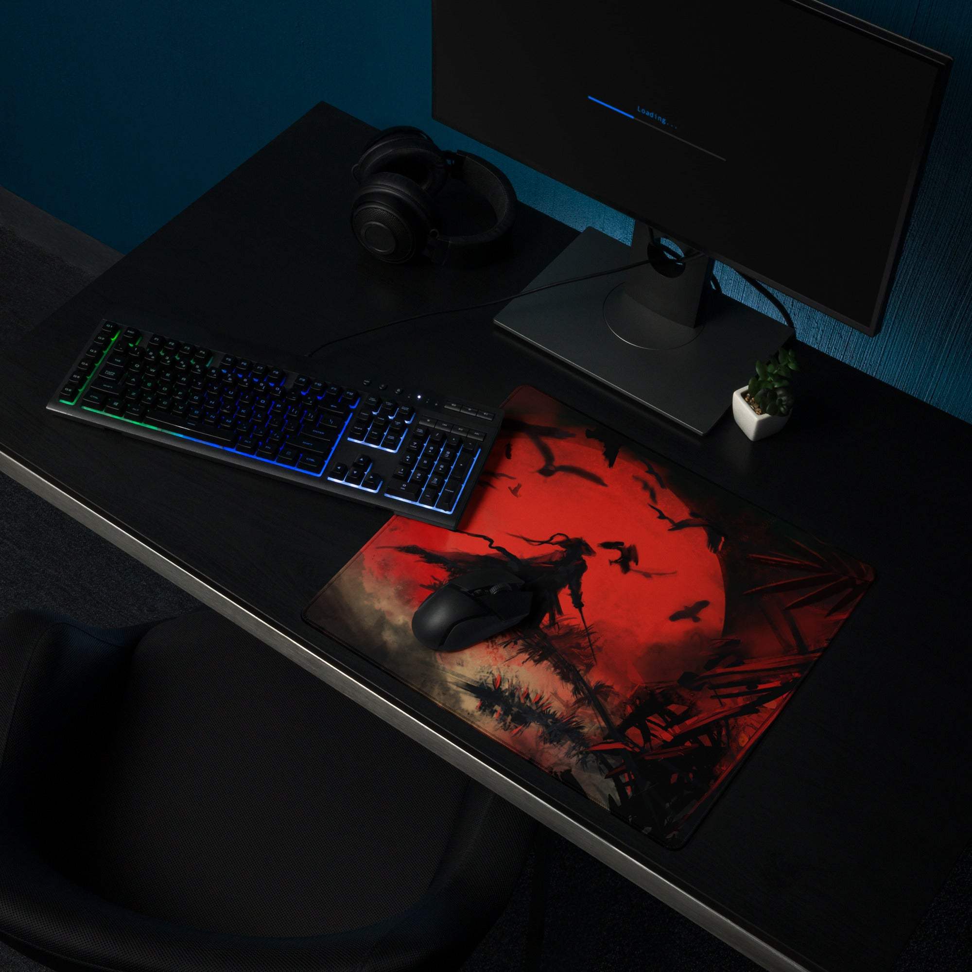 Crimson Fury Gaming Mouse Pad - Gaming Mouse Pad Red Black Desk Abstract Intense Techno Esports Large Size Digital Art