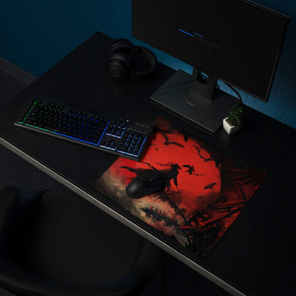 Crimson Fury Gaming Mouse Pad - Gaming Mouse Pad Red Black Desk Abstract Intense Techno Esports Large Size Digital Art