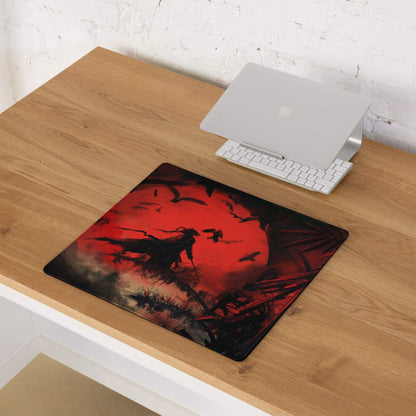 Crimson Fury Gaming Mouse Pad - Gaming Mouse Pad Red Black Desk Abstract Intense Techno Esports Large Size Digital Art