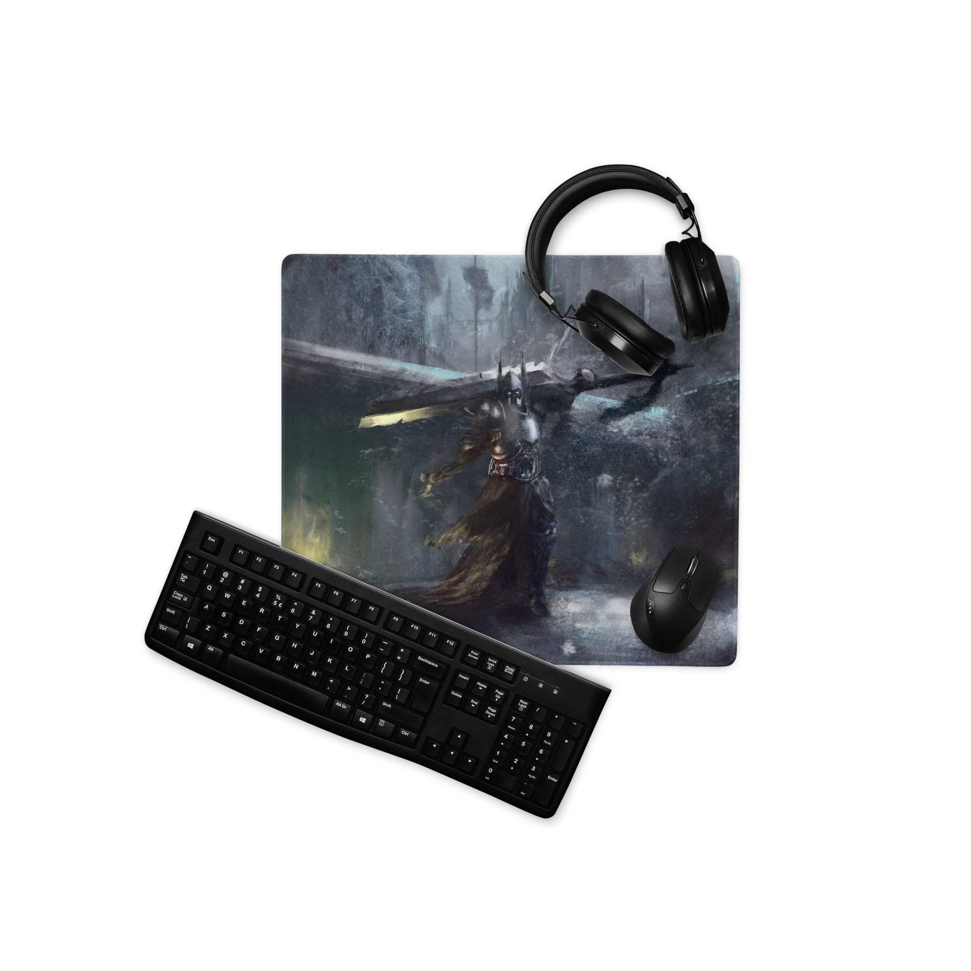 Cosmic Battle Gaming Mouse Pad - Gaming Mouse Pad Blue Black Gray Desk Setup Art Moody Futuristic SciFi Desk Decor