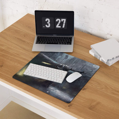 Cosmic Battle Gaming Mouse Pad - Gaming Mouse Pad Blue Black Gray Desk Setup Art Moody Futuristic SciFi Desk Decor