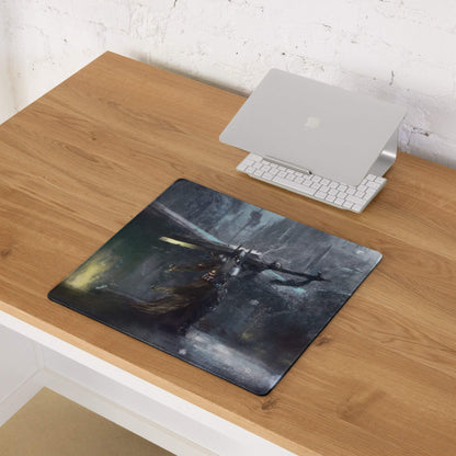 Cosmic Battle Gaming Mouse Pad - Gaming Mouse Pad Blue Black Gray Desk Setup Art Moody Futuristic SciFi Desk Decor