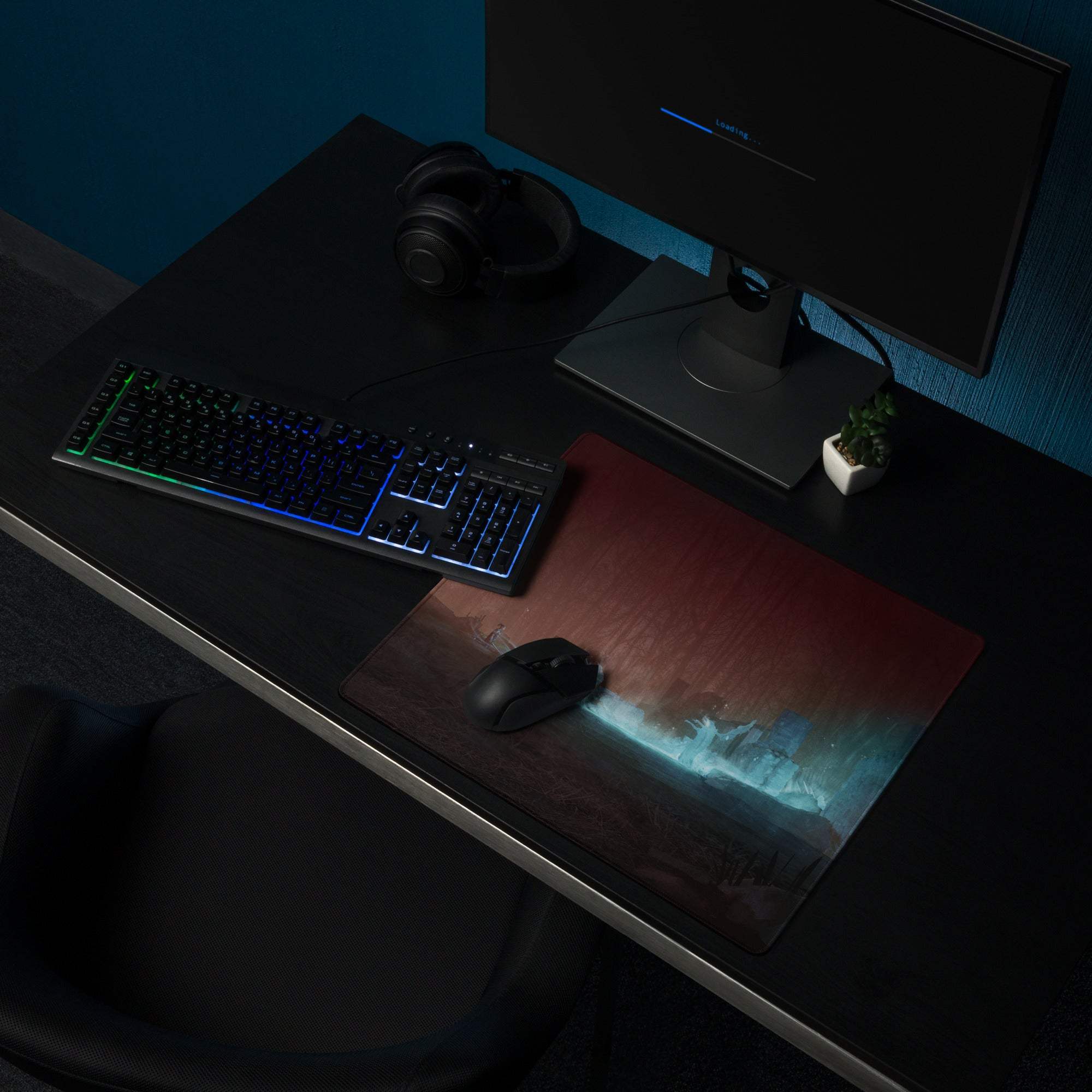 Immersive Night Landscape Mouse Pad - Gaming Mouse Pad, Dark Blue Teal Gradient, Desk Mat, Non Slip, Immersive Mood