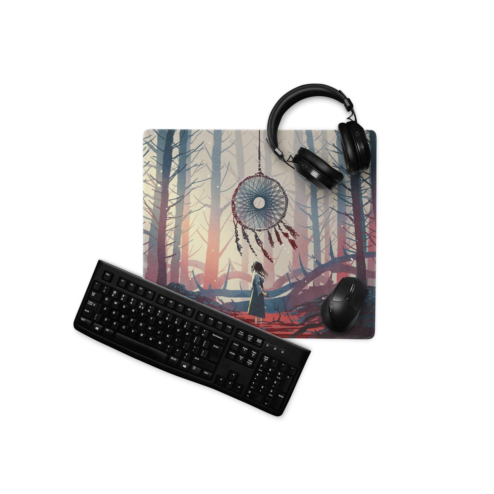 Dream Forest Dreamcatcher Pad - Forest Scene Blue Pink Desk Gaming Illustration Dreamy Mood Modern Boho Fantasy Art