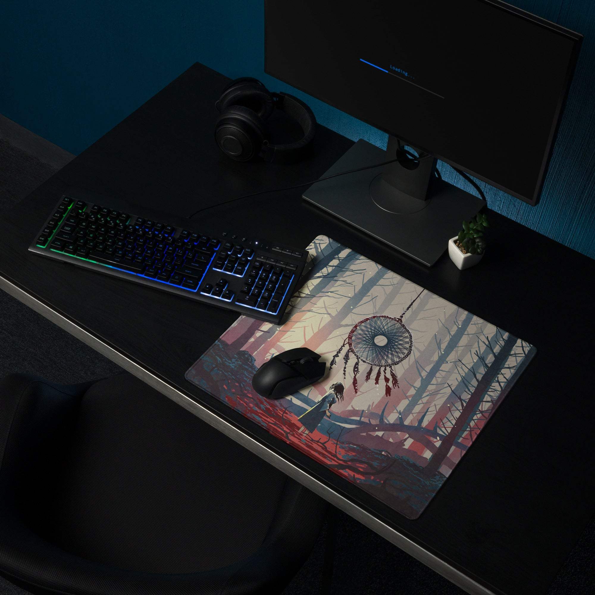 Dream Forest Dreamcatcher Pad - Forest Scene Blue Pink Desk Gaming Illustration Dreamy Mood Modern Boho Fantasy Art
